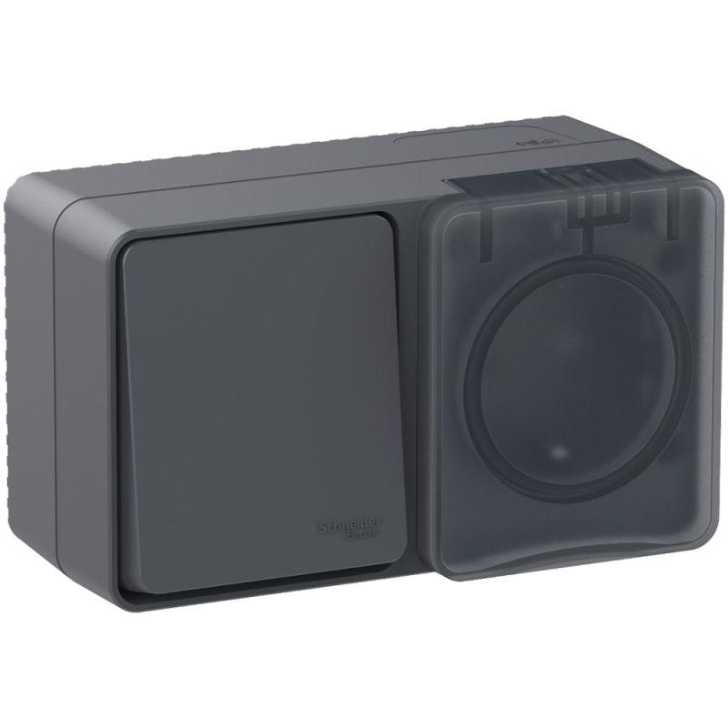 Блок ОП AtlasDesign Profi54 (розетка 16А 250В с заземл. защ. шторки + 1-кл. выкл. 10А) IP54 антрацит