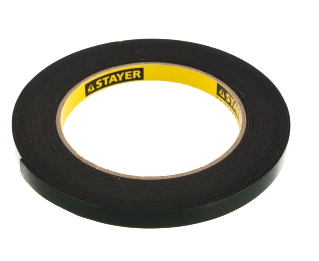 Двухсторонняя клейкая лента на вспененной основе, STAYER Professional 12233-09-05, черная, 9мм х 5м